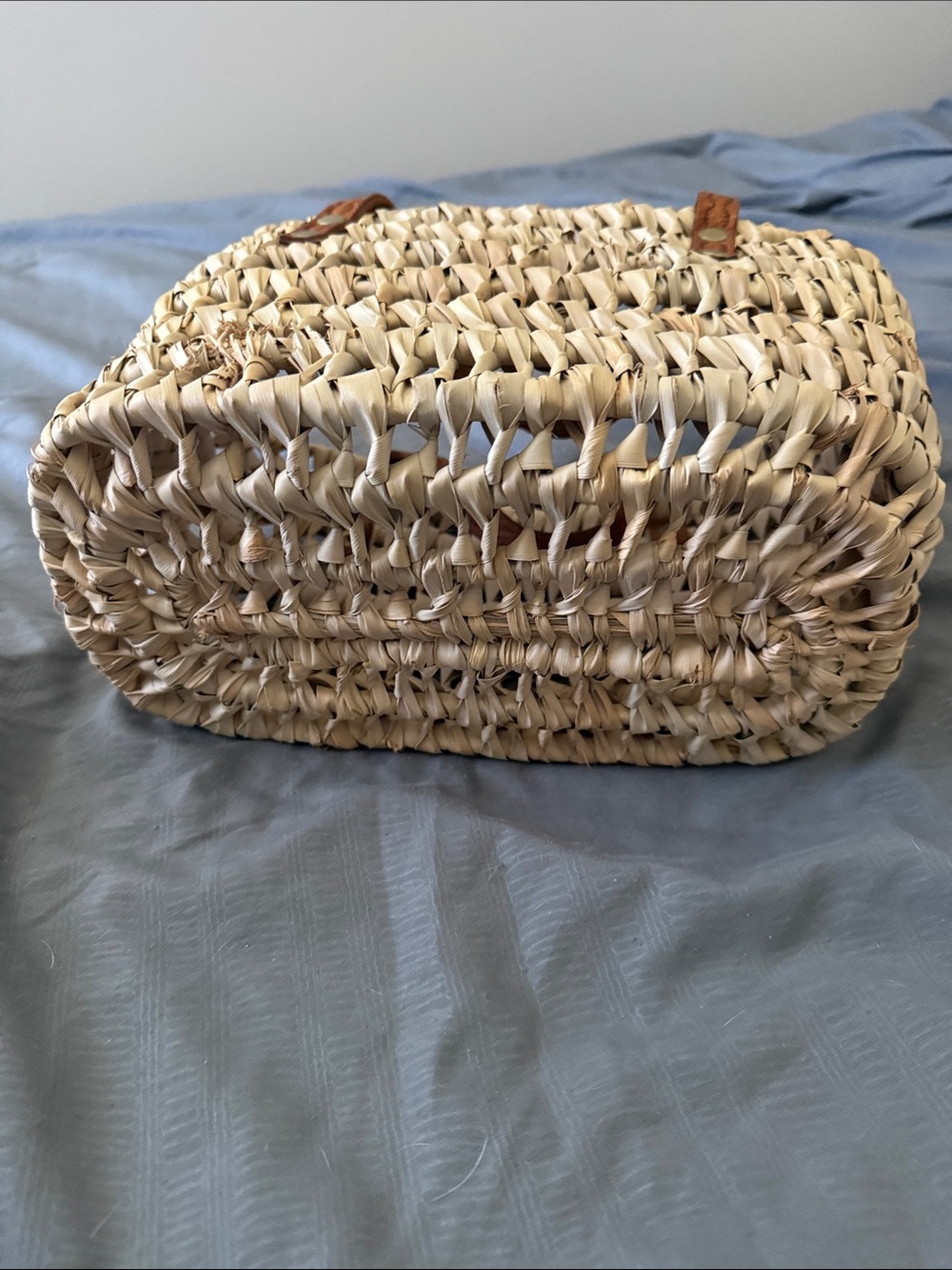 Vintage Straw Purse Leather Handle Cottagecore Market Bag - Picture 3 of 8
